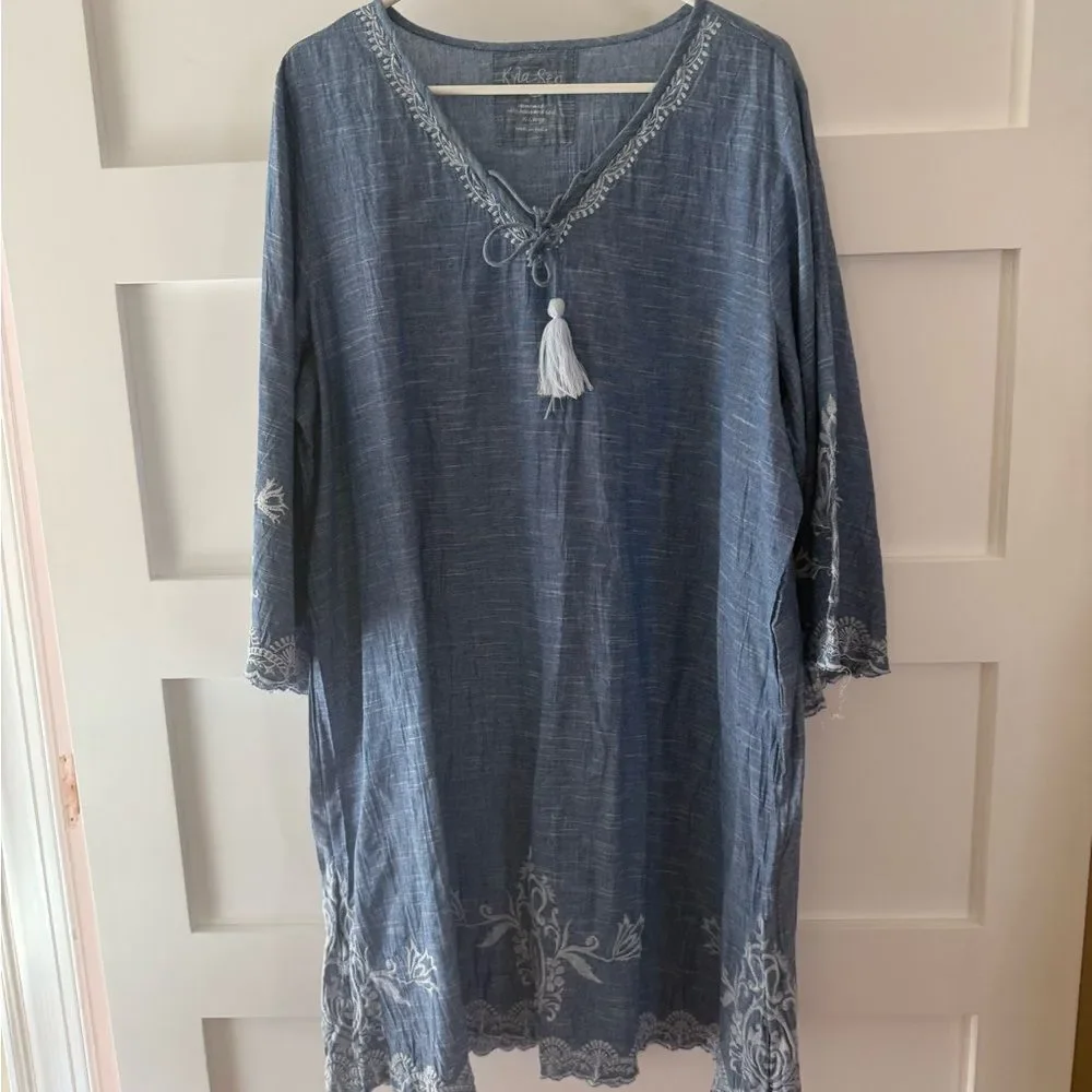 Kyla Seo Caite embroidered light chambray V-neck dress